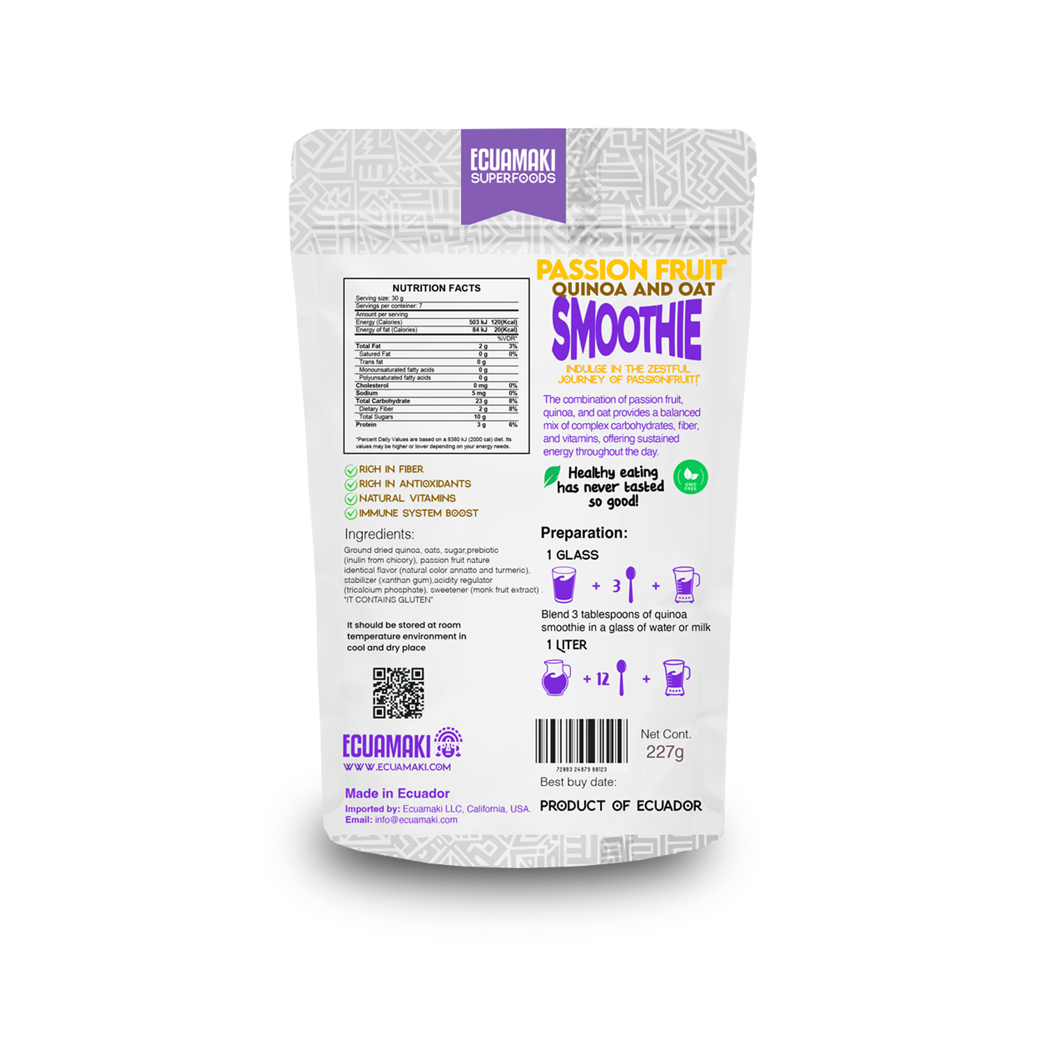 Batido de quinoa y avena con maracuyá