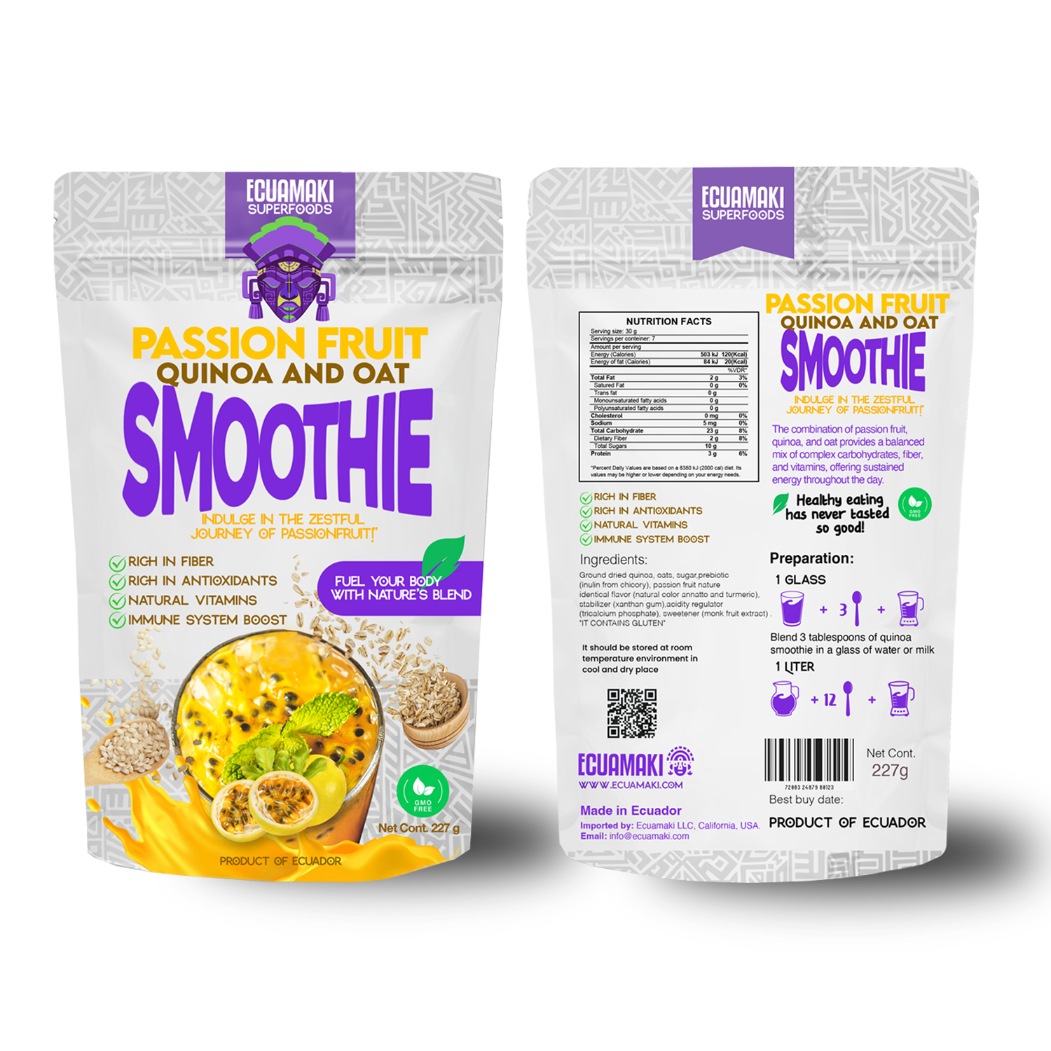 Batido de quinoa y avena con maracuyá